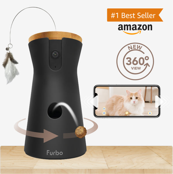 Furbo 360° Cat Camera: [New 2023] Rotating 360° View Wide-Angle Pet Camera with Treat Tossing, Color Night Vision, 1080p HD Pan, 2-Way Audio, Meowing Alerts, WiFi, Designed for Cats